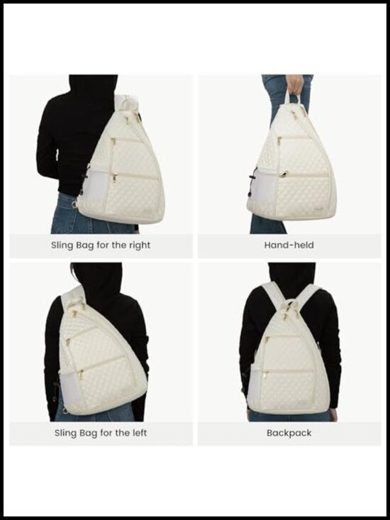 Quilted Pickleball Backpack Sling Bag for Paddle & Gear